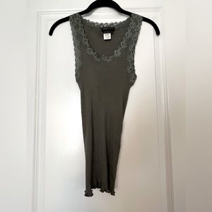 BCBG Maxazria Silk Olive Lace Trim Camisole Sz M/L